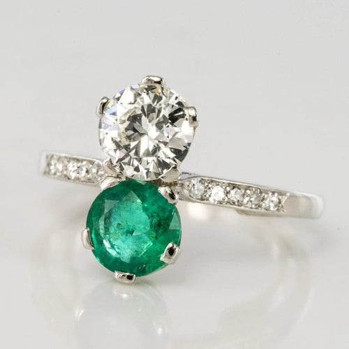 Bague 56 Bague toi et moi en platine avec émeraude et diamants 58 Facettes 19-438-51