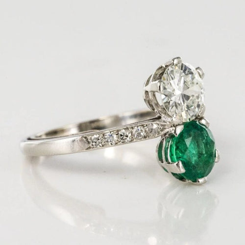 Bague 56 Bague toi et moi en platine avec émeraude et diamants 58 Facettes 19-438-51