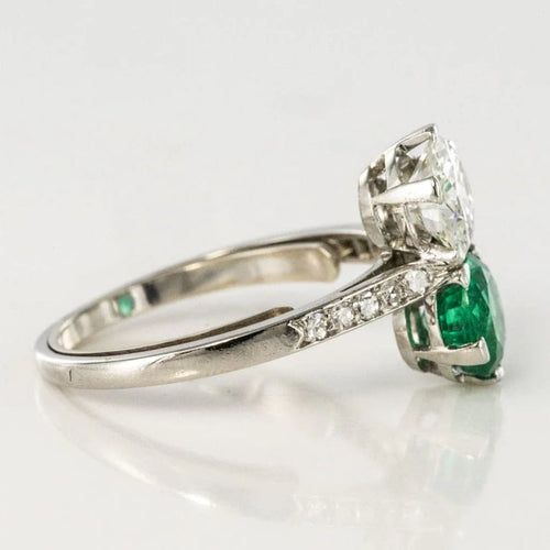 Bague 56 Bague toi et moi en platine avec émeraude et diamants 58 Facettes 19-438-51