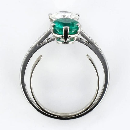 Bague 56 Bague toi et moi en platine avec émeraude et diamants 58 Facettes 19-438-51