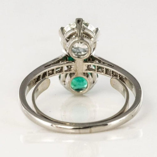 Bague 56 Bague toi et moi en platine avec émeraude et diamants 58 Facettes 19-438-51