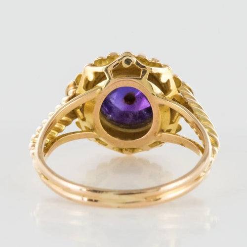 Bague 47 Bague ancienne en or jaune 18 carats avec améthyste et diamants 58 Facettes 19-431-54