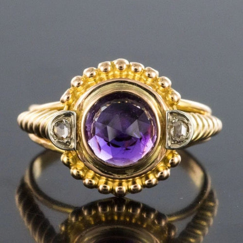 Bague 47 Bague ancienne en or jaune 18 carats avec améthyste et diamants 58 Facettes 19-431-54