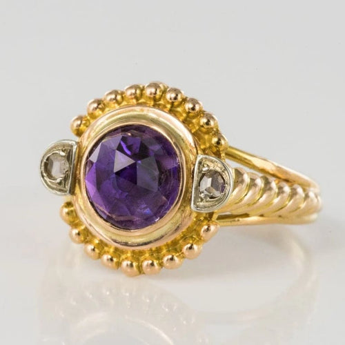 Bague 47 Bague ancienne en or jaune 18 carats avec améthyste et diamants 58 Facettes 19-431-54