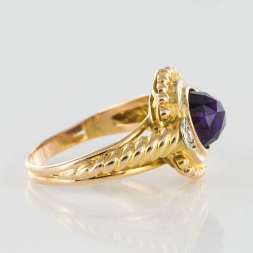 Bague 47 Bague ancienne en or jaune 18 carats avec améthyste et diamants 58 Facettes 19-431-54