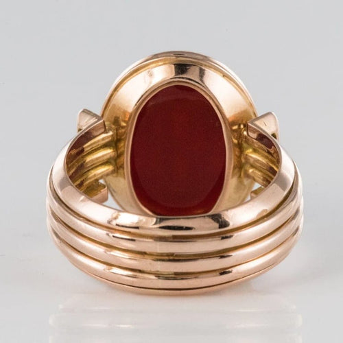 Bague 53 Bague chevalière intaille sur cornaline en or jaune 18 carats 58 Facettes 19-641-51