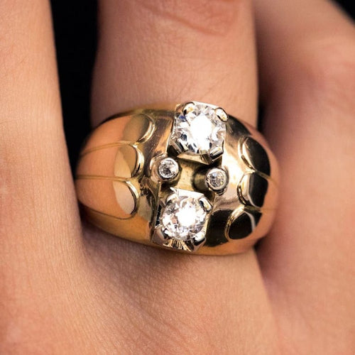 Bague 54 Bague boule rétro en or jaune 18 carats et diamants 58 Facettes 20-170-52