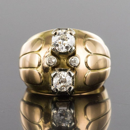 Bague 54 Bague boule rétro en or jaune 18 carats et diamants 58 Facettes 20-170-52
