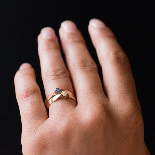 Bague 58 Bague toi et moi ancienne en or rose 18 ct, perle fine et saphir 58 Facettes 20-232-56