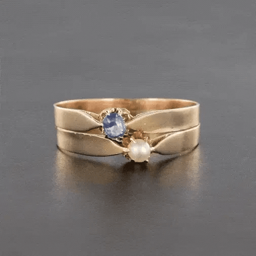 Bague 58 Bague toi et moi ancienne en or rose 18 ct, perle fine et saphir 58 Facettes 20-232-56