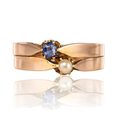 Bague 58 Bague toi et moi ancienne en or rose 18 ct, perle fine et saphir 58 Facettes 20-232-56