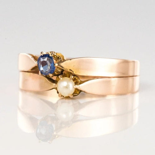 Bague 58 Bague toi et moi ancienne en or rose 18 ct, perle fine et saphir 58 Facettes 20-232-56
