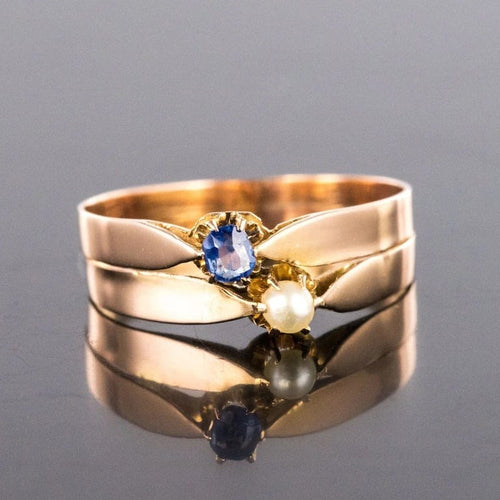 Bague 58 Bague toi et moi ancienne en or rose 18 ct, perle fine et saphir 58 Facettes 20-232-56