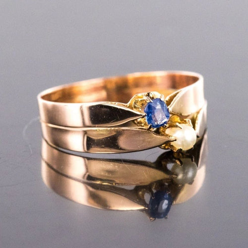 Bague 58 Bague toi et moi ancienne en or rose 18 ct, perle fine et saphir 58 Facettes 20-232-56