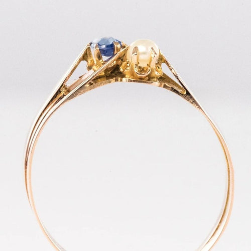 Bague 58 Bague toi et moi ancienne en or rose 18 ct, perle fine et saphir 58 Facettes 20-232-56