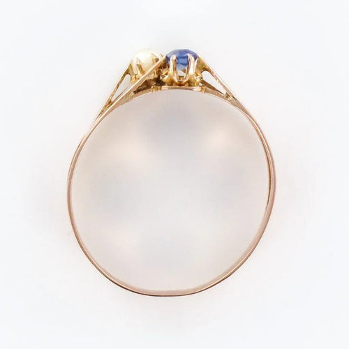 Bague 58 Bague toi et moi ancienne en or rose 18 ct, perle fine et saphir 58 Facettes 20-232-56