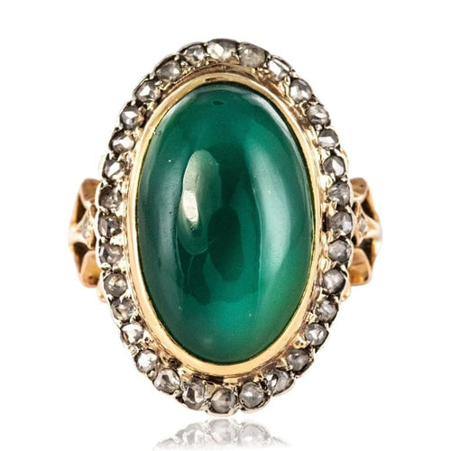 Bague 58 Bague pompadour ancienne en or rose 18 carats, agate verte et diamants 58 Facettes 20-246-56