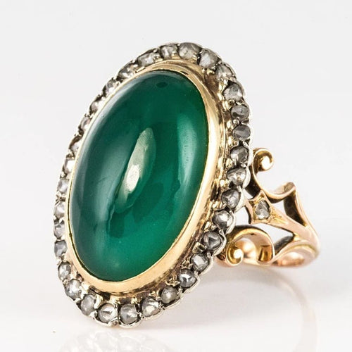 Bague 58 Bague pompadour ancienne en or rose 18 carats, agate verte et diamants 58 Facettes 20-246-56