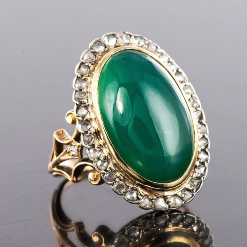 Bague 58 Bague pompadour ancienne en or rose 18 carats, agate verte et diamants 58 Facettes 20-246-56