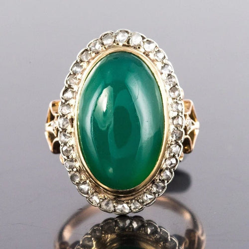 Bague 58 Bague pompadour ancienne en or rose 18 carats, agate verte et diamants 58 Facettes 20-246-56