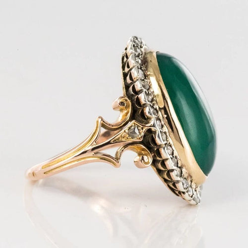 Bague 58 Bague pompadour ancienne en or rose 18 carats, agate verte et diamants 58 Facettes 20-246-56