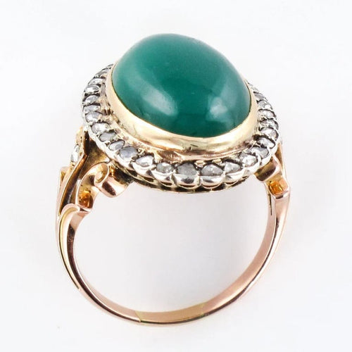 Bague 58 Bague pompadour ancienne en or rose 18 carats, agate verte et diamants 58 Facettes 20-246-56