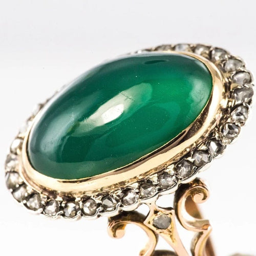Bague 58 Bague pompadour ancienne en or rose 18 carats, agate verte et diamants 58 Facettes 20-246-56