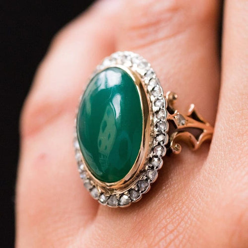 Bague 58 Bague pompadour ancienne en or rose 18 carats, agate verte et diamants 58 Facettes 20-246-56