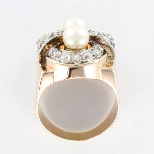 Bague 57 Bague tank rétro en or rose 18 carats, platine, perles et diamants 58 Facettes 20-117-52