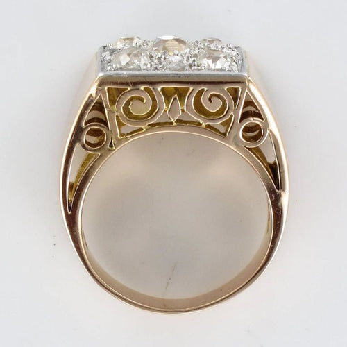 Bague 55 Bague Art déco pavée de diamants en or rose 18 carats et platine 58 Facettes 20-157