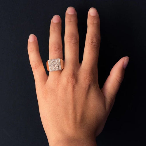 Bague 55 Bague Art déco pavée de diamants en or rose 18 carats et platine 58 Facettes 20-157