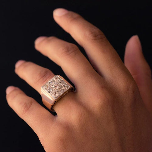 Bague 55 Bague Art déco pavée de diamants en or rose 18 carats et platine 58 Facettes 20-157