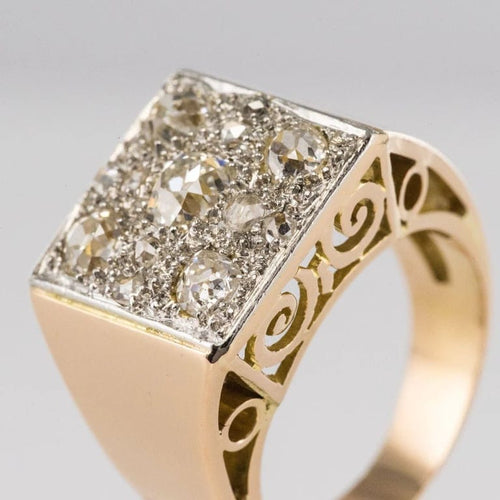 Bague 55 Bague Art déco pavée de diamants en or rose 18 carats et platine 58 Facettes 20-157