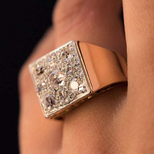 Bague 55 Bague Art déco pavée de diamants en or rose 18 carats et platine 58 Facettes 20-157