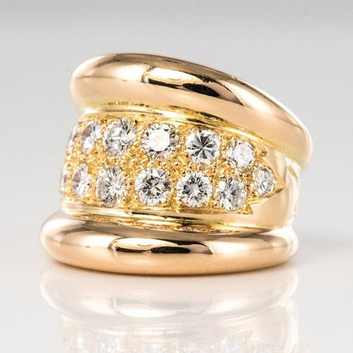 Bague 50 Bague jonc godrons pavée de diamants en or rose 18 carats 58 Facettes 20-238-47