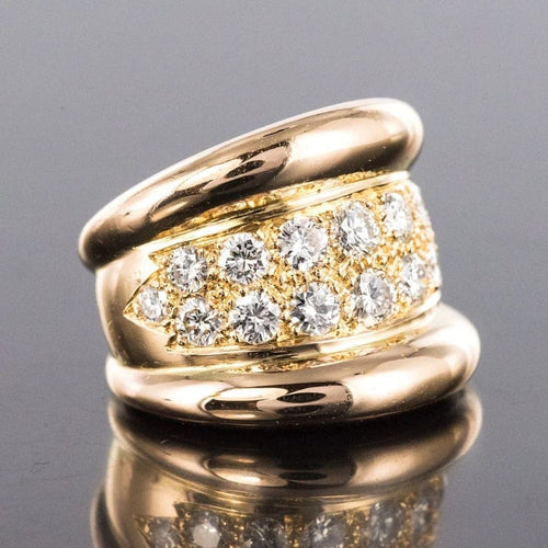 Bague 50 Bague jonc godrons pavée de diamants en or rose 18 carats 58 Facettes 20-238-47