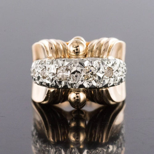 Bague 52 Bague rétro ancienne en or jaune 18 carats, platine et diamants 58 Facettes 20-316-48