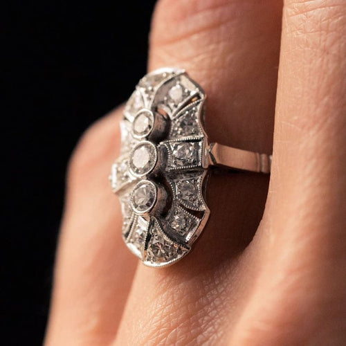 Bague 53 Bague style Art déco en or blanc 18 carats et diamants 58 Facettes 20-263-57