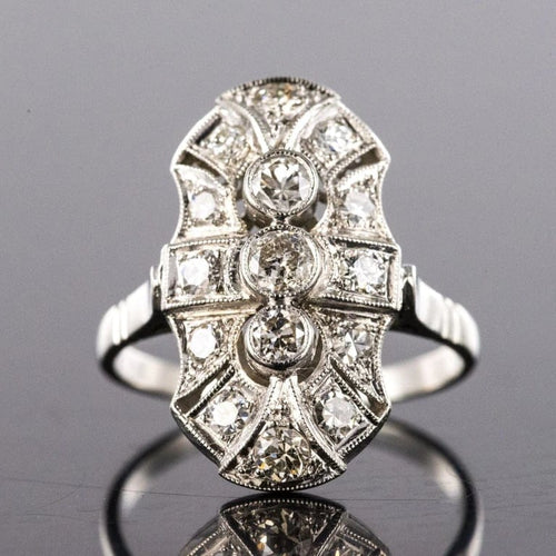 Bague 53 Bague style Art déco en or blanc 18 carats et diamants 58 Facettes 20-263-57