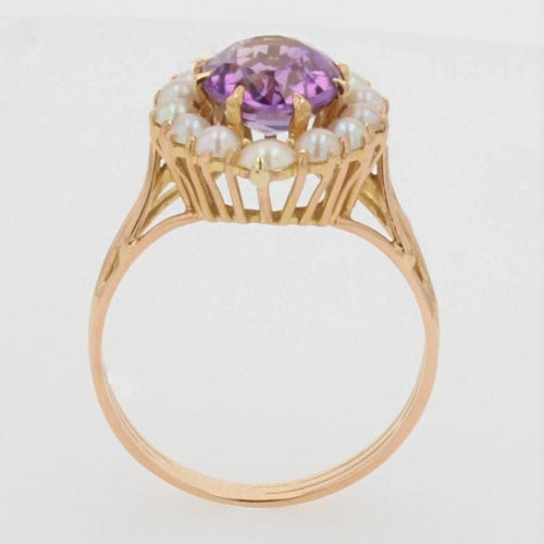 Bague 57 Bague ancienne en or jaune 18 carats, améthyste et perles 58 Facettes 20-569-50