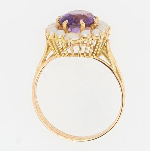 Bague 57 Bague ancienne en or jaune 18 carats, améthyste et perles 58 Facettes 20-569-50