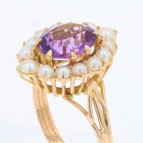 Bague 57 Bague ancienne en or jaune 18 carats, améthyste et perles 58 Facettes 20-569-50