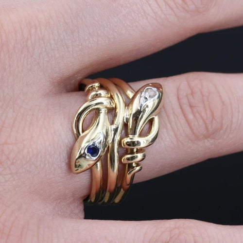Bague 68 Bague ancienne serpents en or jaune 18 carats, saphir et diamant 58 Facettes 20-524-65
