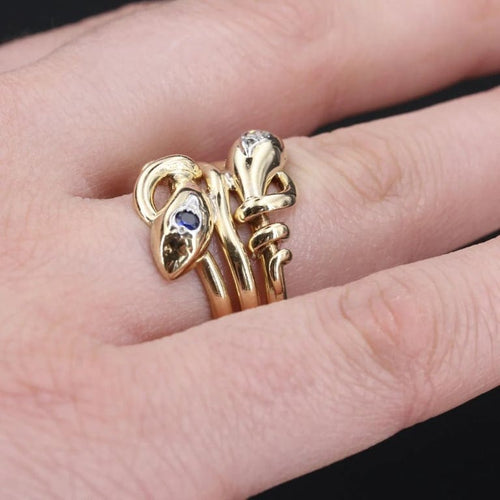 Bague 68 Bague ancienne serpents en or jaune 18 carats, saphir et diamant 58 Facettes 20-524-65