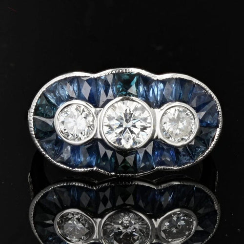 Bague 52 Bague Art déco en or blanc 18 carats, saphirs et diamants 58 Facettes 21-024-50