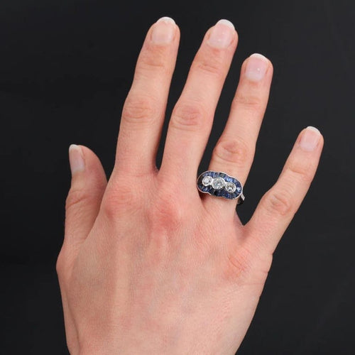 Bague 52 Bague Art déco en or blanc 18 carats, saphirs et diamants 58 Facettes 21-024-50