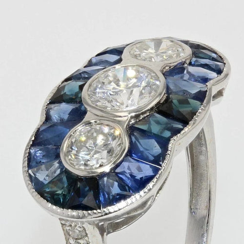 Bague 52 Bague Art déco en or blanc 18 carats, saphirs et diamants 58 Facettes 21-024-50