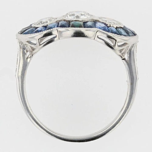 Bague 52 Bague Art déco en or blanc 18 carats, saphirs et diamants 58 Facettes 21-024-50