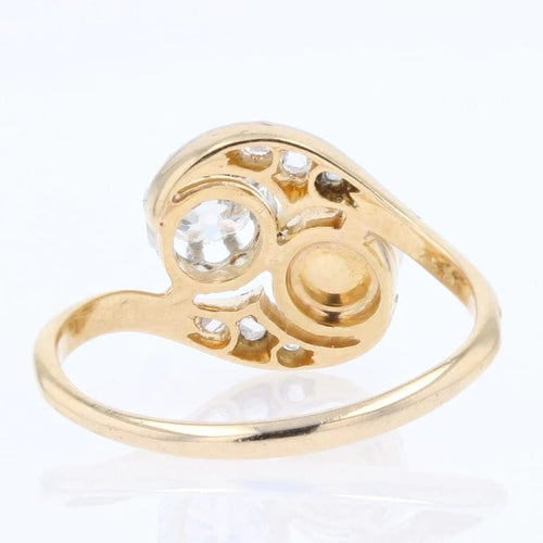 Bague 52 Bague toi et moi ancienne en or jaune et platine, diamants et perle fine 58 Facettes 20-509-48