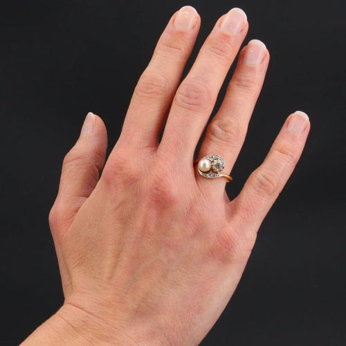 Bague 52 Bague toi et moi ancienne en or jaune et platine, diamants et perle fine 58 Facettes 20-509-48